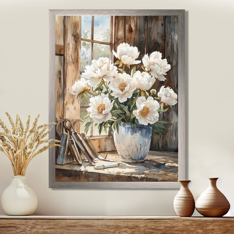 Hofmeister - impressions sur toile florales, H 32 po x l 16 po, Argent argent, Reproduction encadrée d'une seule photo
