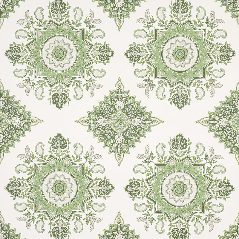 Papier peint médaillon Schumacher x Mark D. Sikes Montecito, Vert feuille
