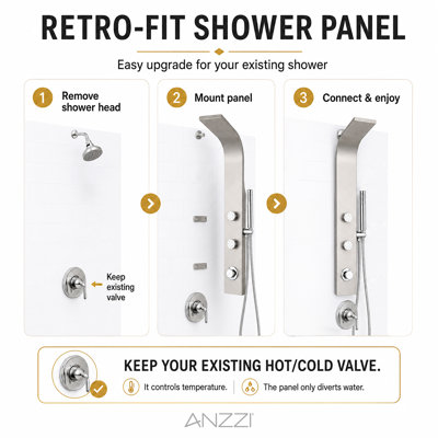 Beverly Series 43 In. 3-Jetted Shower Tower With Heavy Rain Shower And Body Jets And Spray Wand