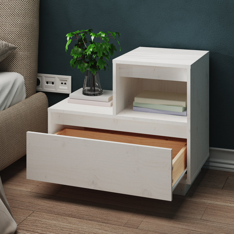 McNab 60cm W Solid Wood Bedside Table, White