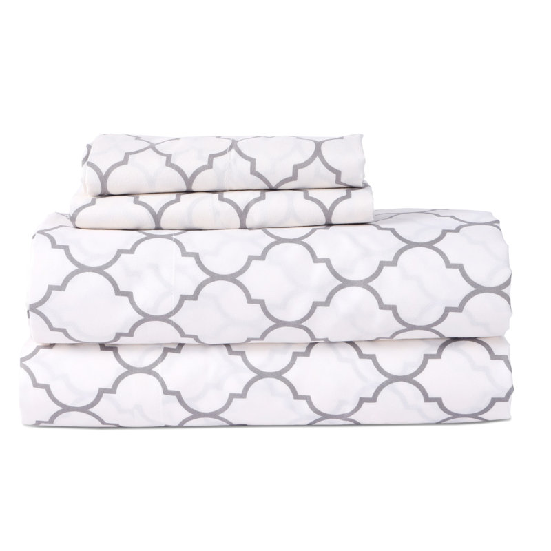 Boston Linen Co. Quatrefoil Sheet Set White Linen Co. 100% Microfiber Luxury Ultra Soft 80 GSM Quatrefoil Sheet Set, White