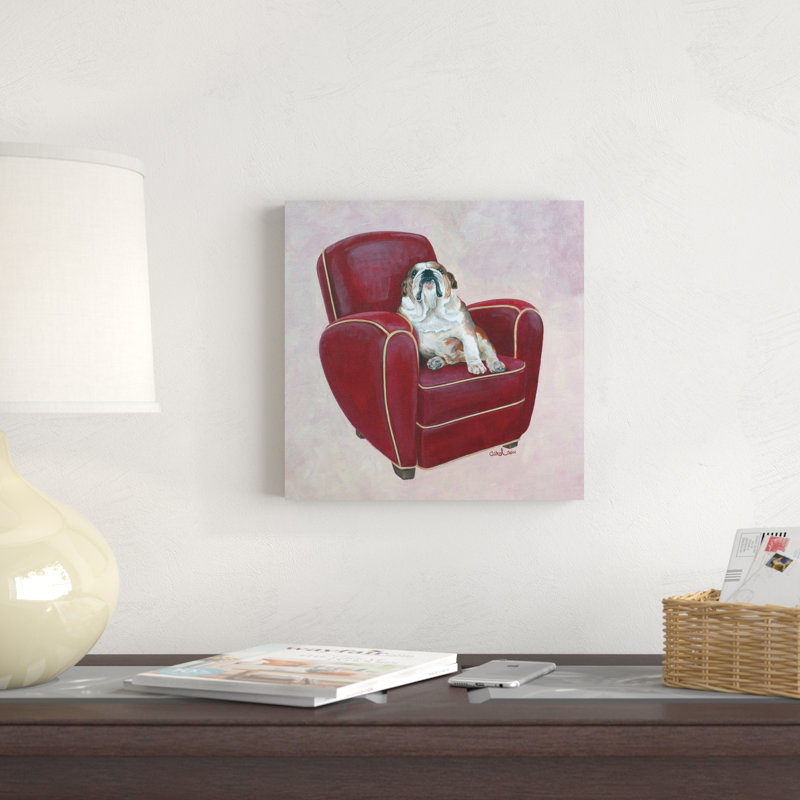 Bouledogue sur rouge, H 12 po x l 12 po