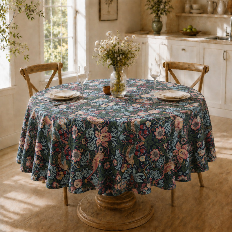 Nappe ronde en lin texturé 84 po, Strawberry Thief Blue