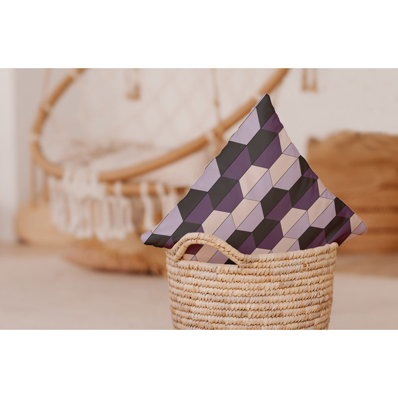 Coussin Bee and Comb, Mauve / noir géométrique, H 16 po x l 16 po