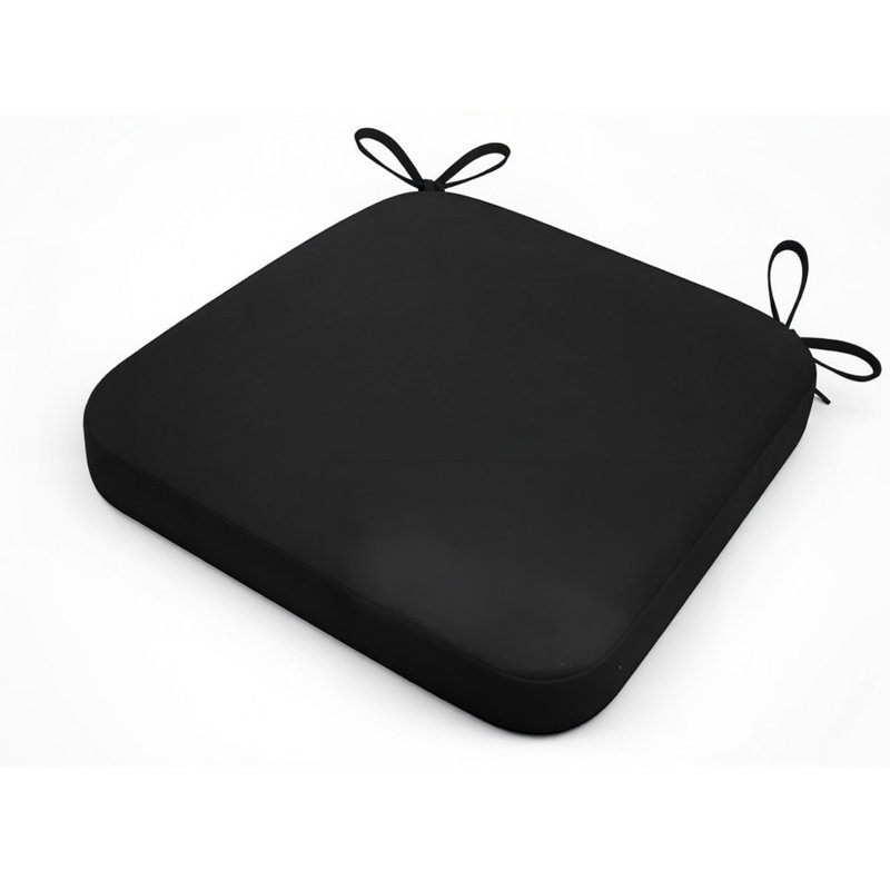 2" Thick D-Shaped Dining Chair Cushions with Ties and Non-Slip Base - (17" x 16") Black, Black