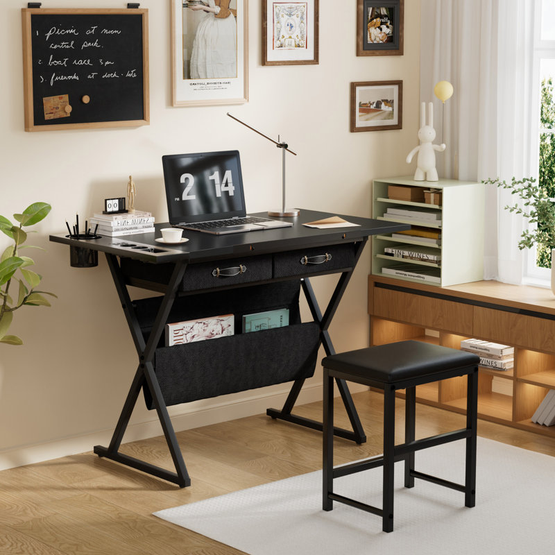 Yumisani Drawing Desk with Stool, Black