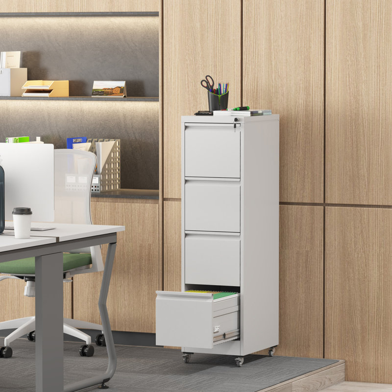 4-Drawer Metal Locking File Cabinet On Wheels For Office, Black
