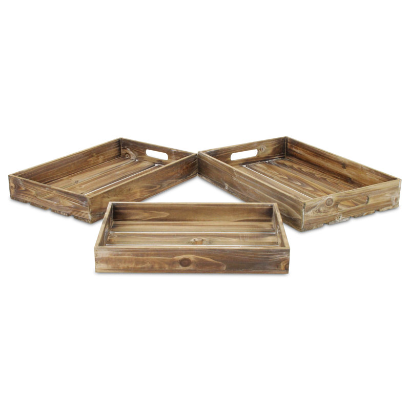 Ensemble de plateaux de service à lattes en bois 3 pièces Elsebet