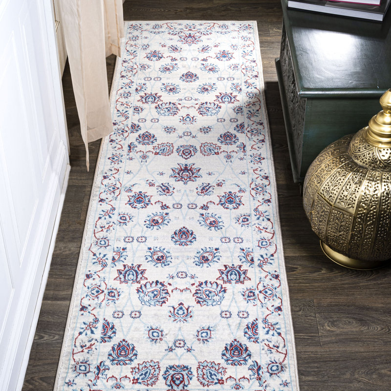 Hatha Modern Persian Vintage Moroccan Traditional Ivory/Blue/Red Rug, Runner 2'2" x 10'