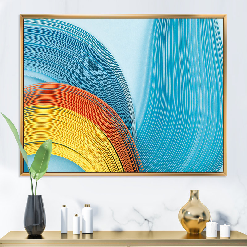 «Fractal Blue and Orange Junction», reproduction d'art sur toile moderne, H 8 po x l 12 po x P 1,5 po, Cadre flottant doré