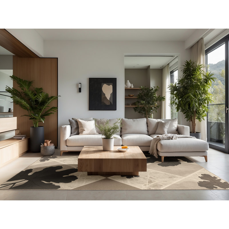 Tapis moelleux moelleux à motif géométrique d'inspiration mondiale Broward Cilantro - reliure beige, Carré 6 pi