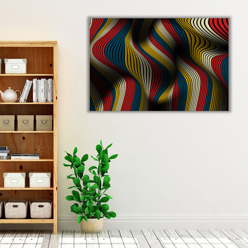 «Trendy Distorsion of Lines Flow Abstract Art», reproduction d'art sur toile, H 32 po x l 48 po