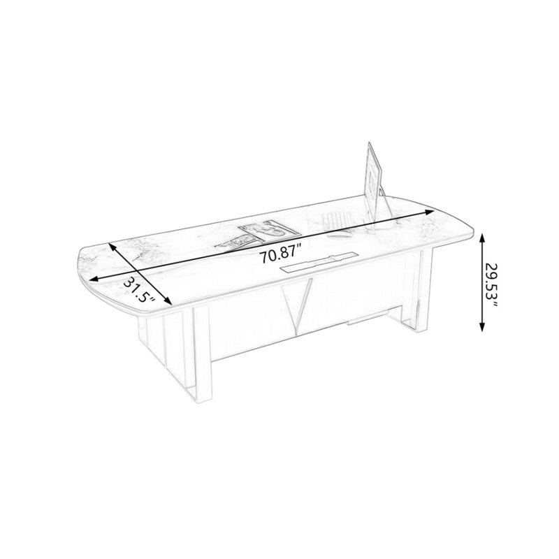 Bureau rectangulaire en bois manufacturé blanc avec 4 tiroirs, H 29,53 po x l 70,87 po x P 31,5 po