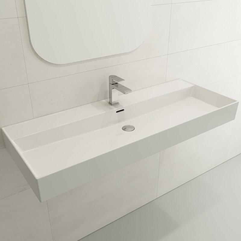 Milano 47.4'' L Bathroom Sink, White, Single-Hole