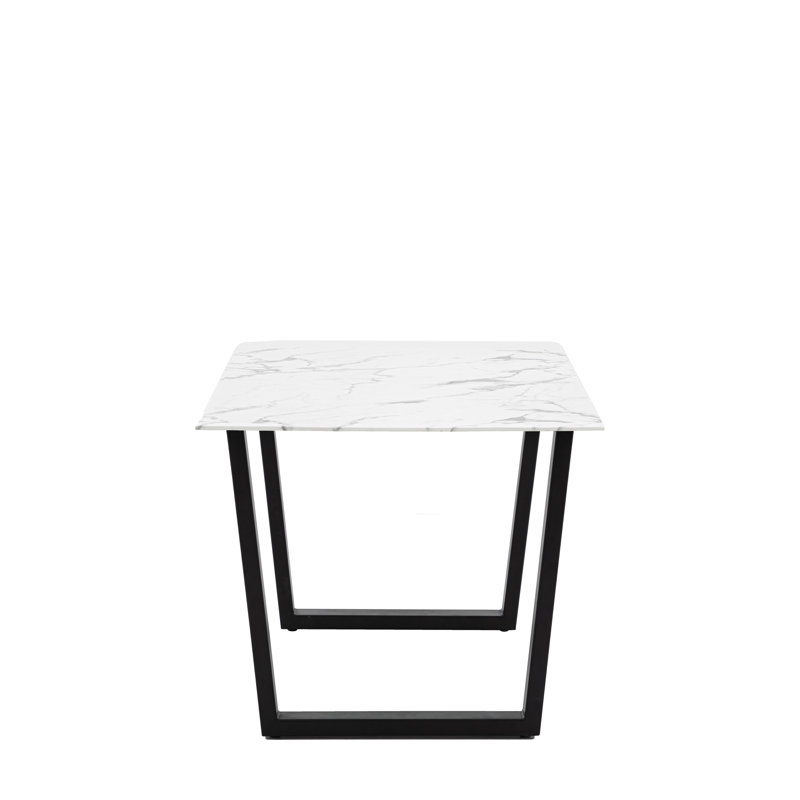 Asami Glass Top Metal Base Dining Table, White