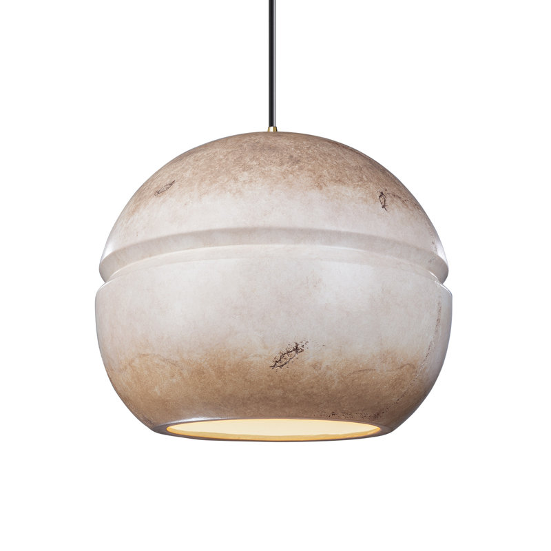 Luminaire suspendu sphérique 1 lumière Nora, Travertin Greco, Laiton antique, DEL