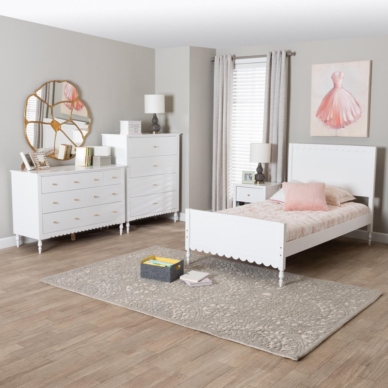 Ensemble de chambre à coucher 4 pièces avec bords festonnés Baxton Studio Roni, Double