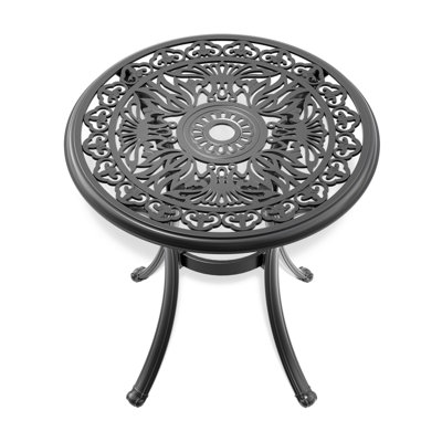 Cast Aluminum Patio Table 26.68" - Black, Umbrella Hole, 14.39Lbs, , 160Lbs Weight Capacity, 4 Seat Dining Black Frame, Rust-, Seating,