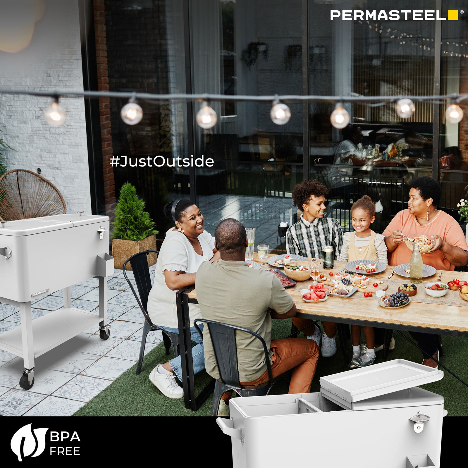 Permasteel Cooler with Removable Basin, White, With Divider
