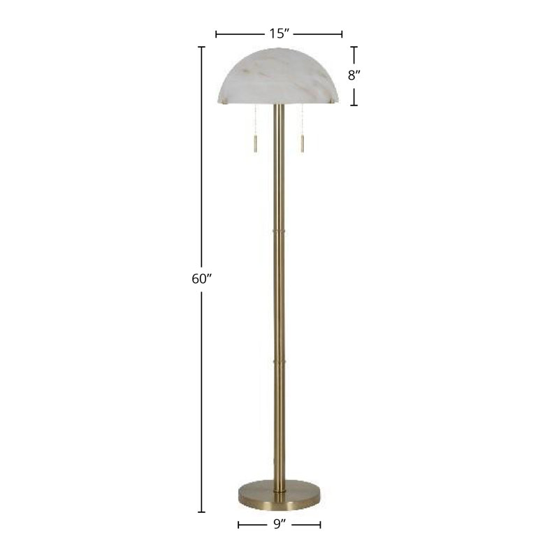 60" Metal Floor Lamp with Glass Shade, Brass