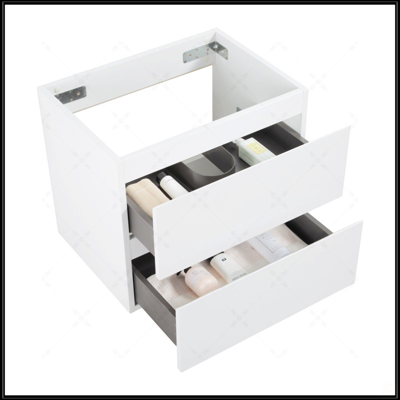 Meuble-lavabo mural avec deux tiroirs Alice-24W-201, pré-assemblé pour une installation facile et une capacité de rangement accrue