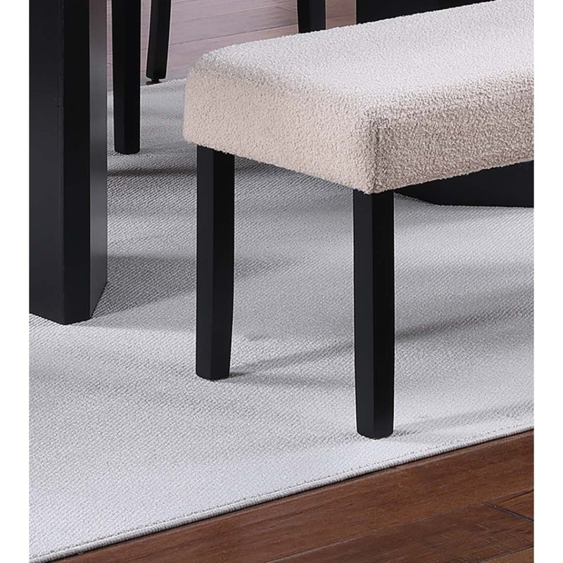 1Pc Dining Bench Only Upholstered Soft Fabric Seat Neutral Tone Bench Black Wooden Tapered Legs Dining Room, Beige