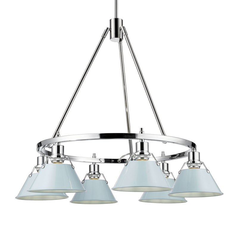 Felda 6 - Light Steel Dimmable Cone Chandelier, Dusky Blue, Chrome
