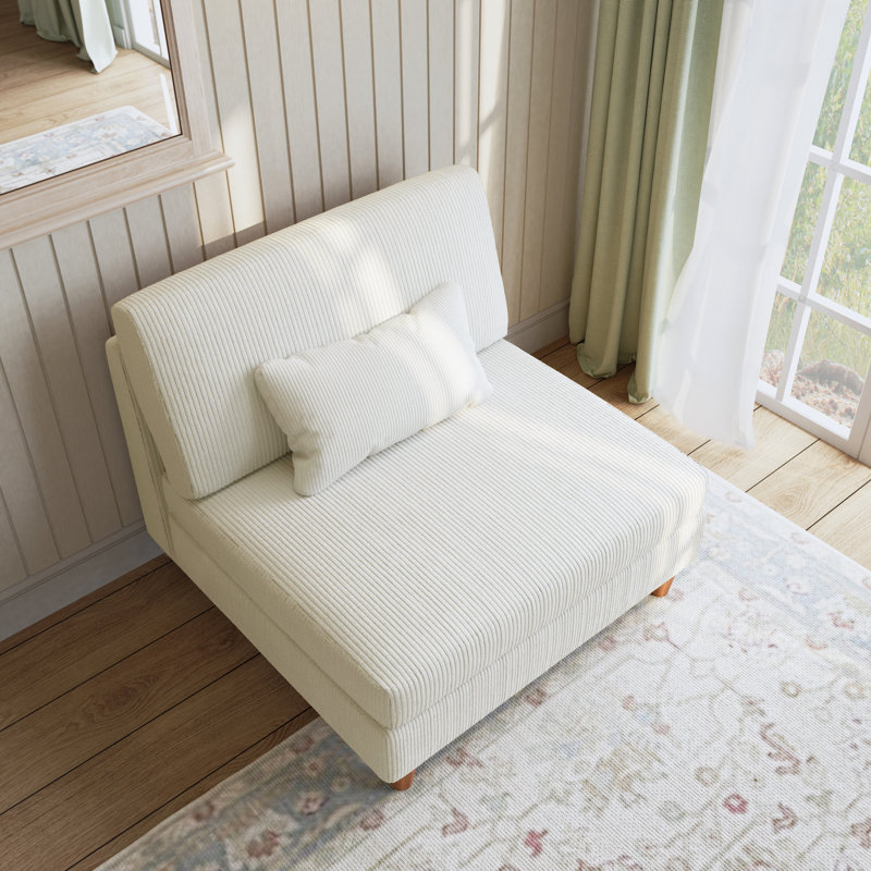 Seemab Upholstered Beige Corduroy Armless Chair with Pillow Back, Single Chair Module Part For Sectional Sofa, Beige