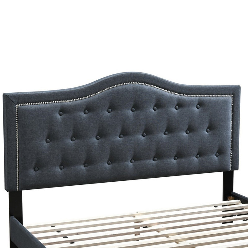 Upholstered Platform Bed, Full, Charcoal Gray