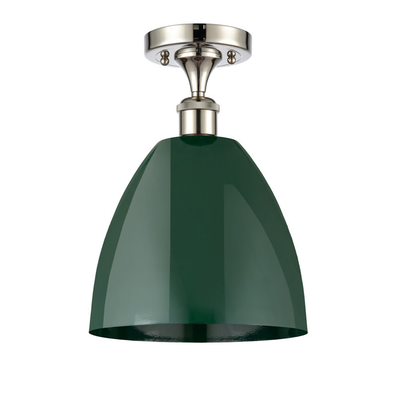 Crompond Semi Flush Mount, Green, Polished Nickel