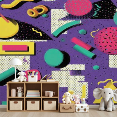Peel and Stick Wallpaper Colorful 90s Seamless Wall Murals 69"H x 96"W Removable PVC Wall Paper Self-Adhesive Wall Decor for Bedroom Living Room Home Office