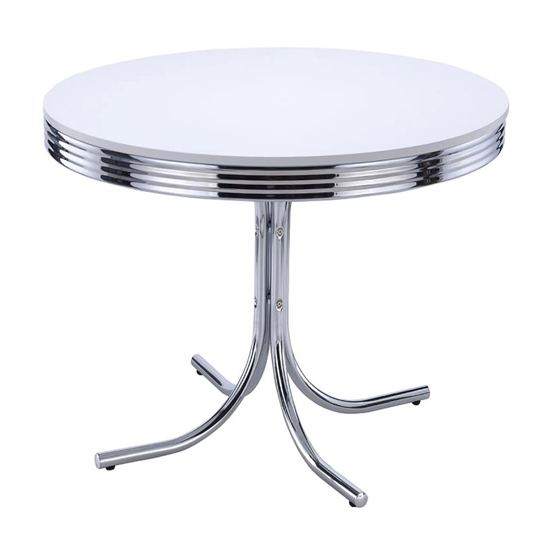 Table de salle à manger blanche et ronde de 42 po de largeur x 30 po de hauteur, style contemporain, très long et élégant