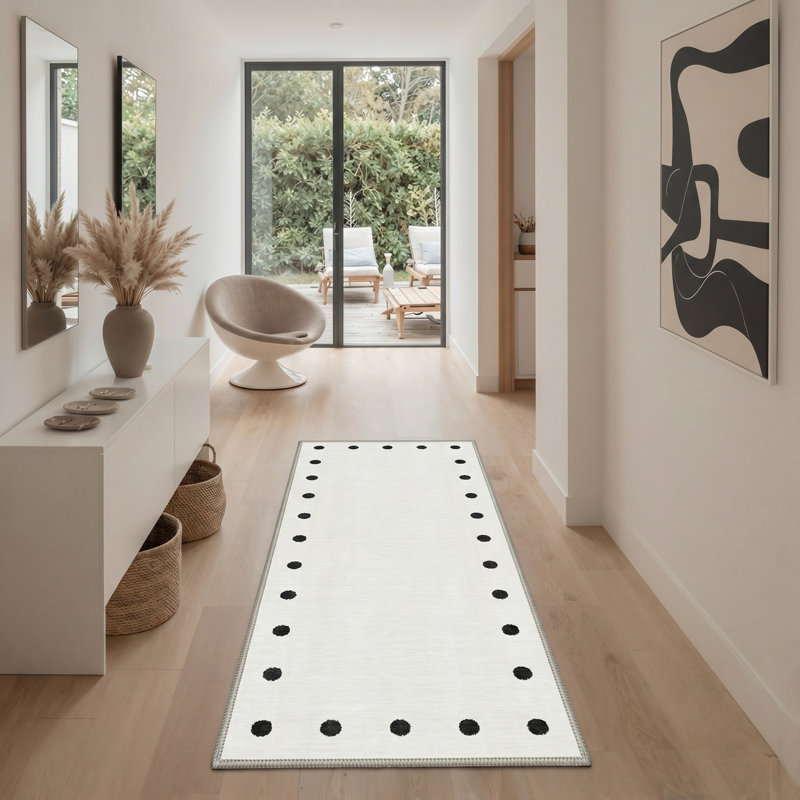 Tapis noir / blanc Nebular Modern, Tapis de couloir de 2 pi x 7 pi