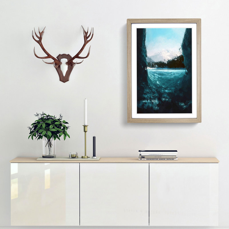 Blue Ice Tunnel in Abstract - Picture Frame Graphic Art Print, 65cm H x 48cm W x 2cm D, Oak Framed