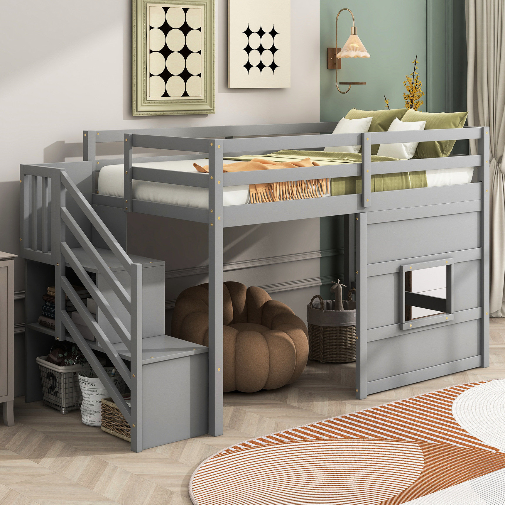 Ophelia & Co. Lit mezzanine simple avec escalier de rangement pratique ...