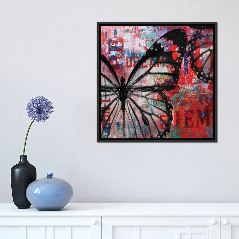 «Butterfly IV», impression sur toile, H 18 po x l 18 po x P 1,5 po, Toile avec cadre noir, Pas de tapis