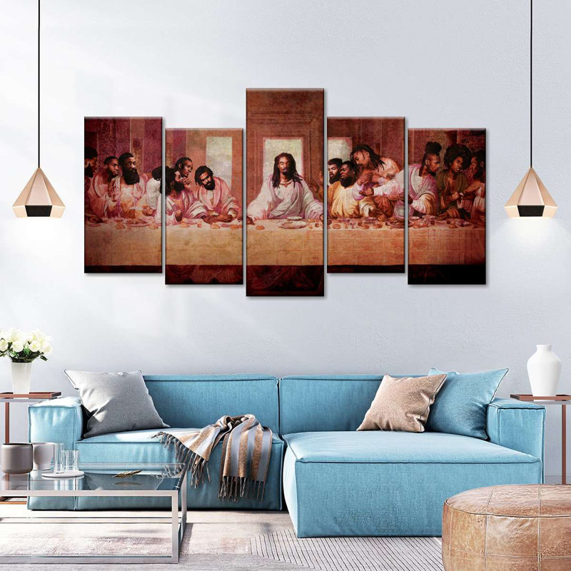 «Last Supper Contemporary Christian» sur toile, reproduction de 5 pièces, H 40 po x l 80 po x P 1,25 po