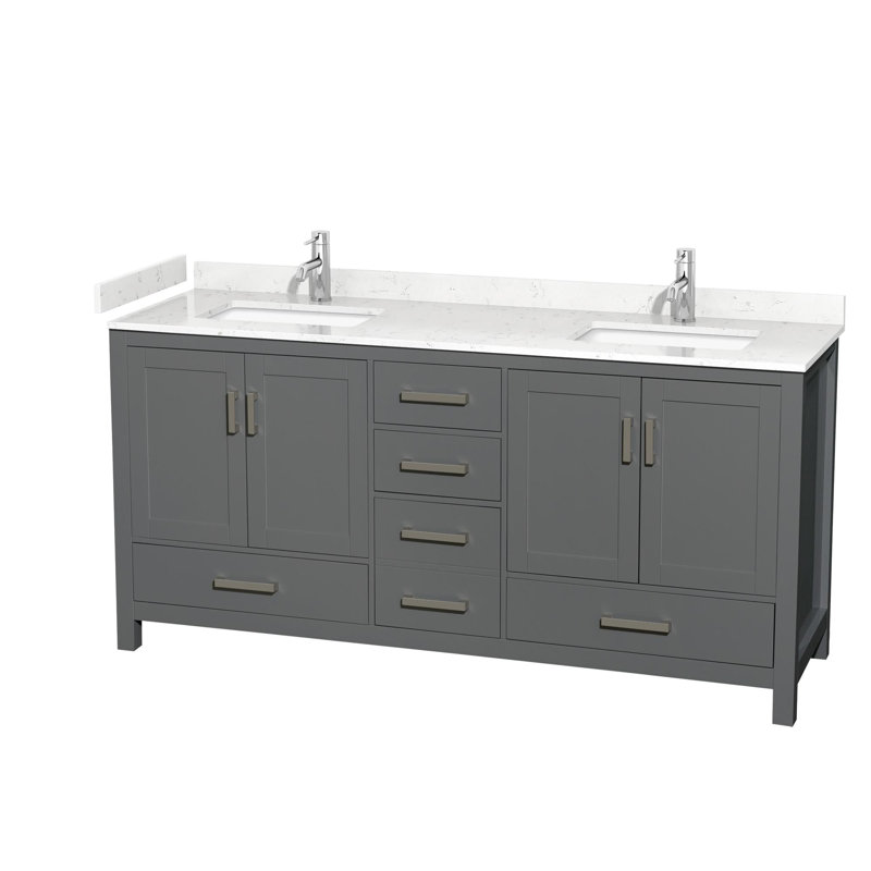 Sheffield 72" Double Bathroom Vanity Set, Carrara Cultured Marble, Dark Gray