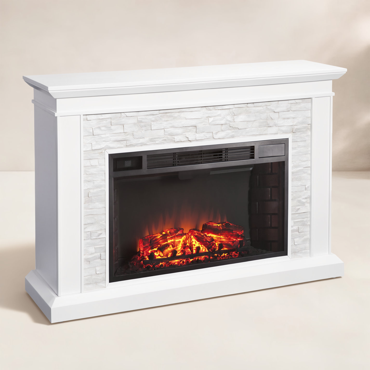 Burnell Electric Fireplace, White