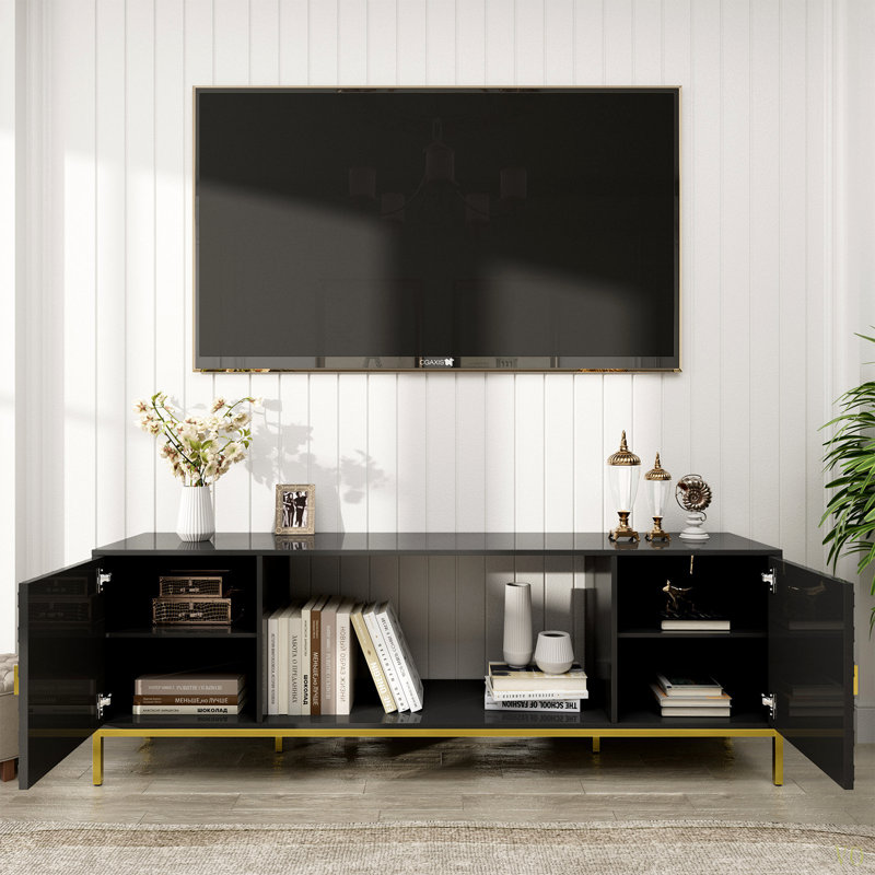 Meuble télé 70 po, meuble multimédia en bois robuste avec rangement et tablettes ouvertes pour le salon, design moderne (ne pas inclure le foyer électrique)
