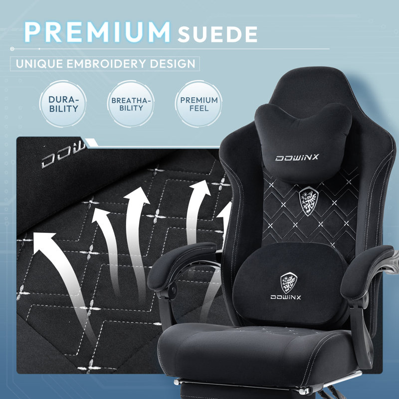 Dowinx Fabric Gaming Chair with Heated Massage, High Back PC Chair with Pocket Spring Cushion, Black