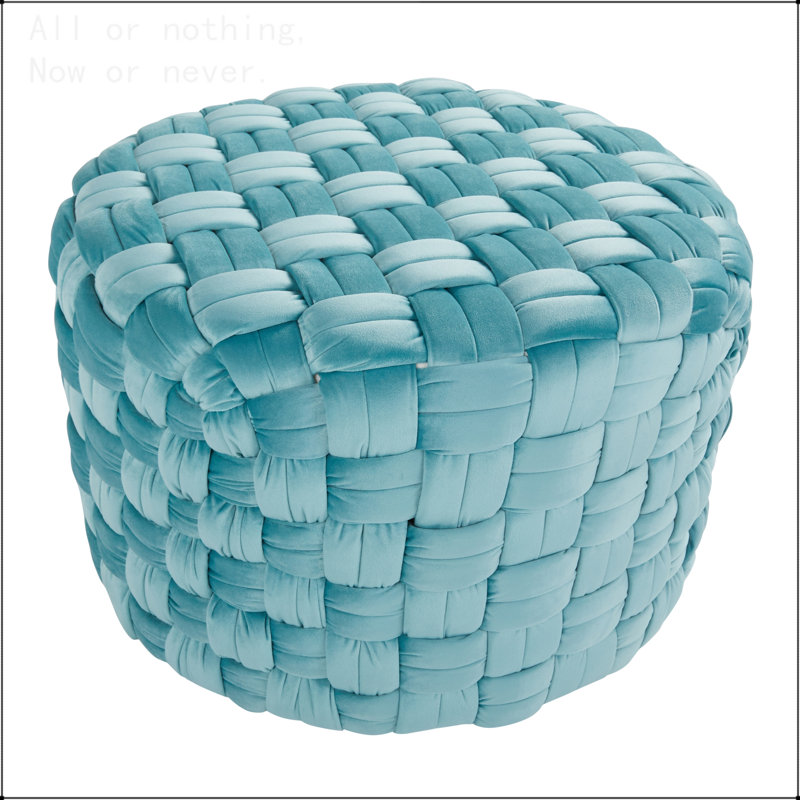 Repose-pieds rond 24 po en velours, Bleu