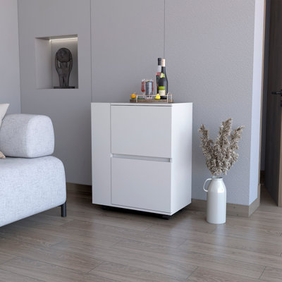 Chariot-bar à 2 armoires Jesmin - tendance et polyvalent avec deux armoires, tablettes ouvertes