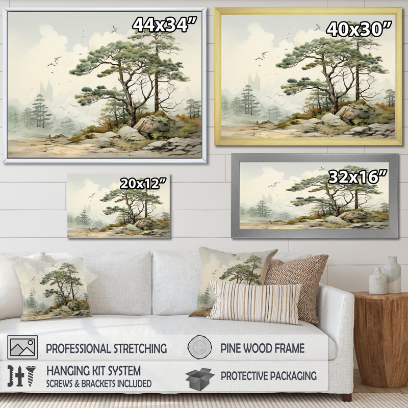 «Pine Tree Harmony of II», reproduction sur toile, Cadre doré à une seule photo, H 16 po x l 32 po x P 1 po