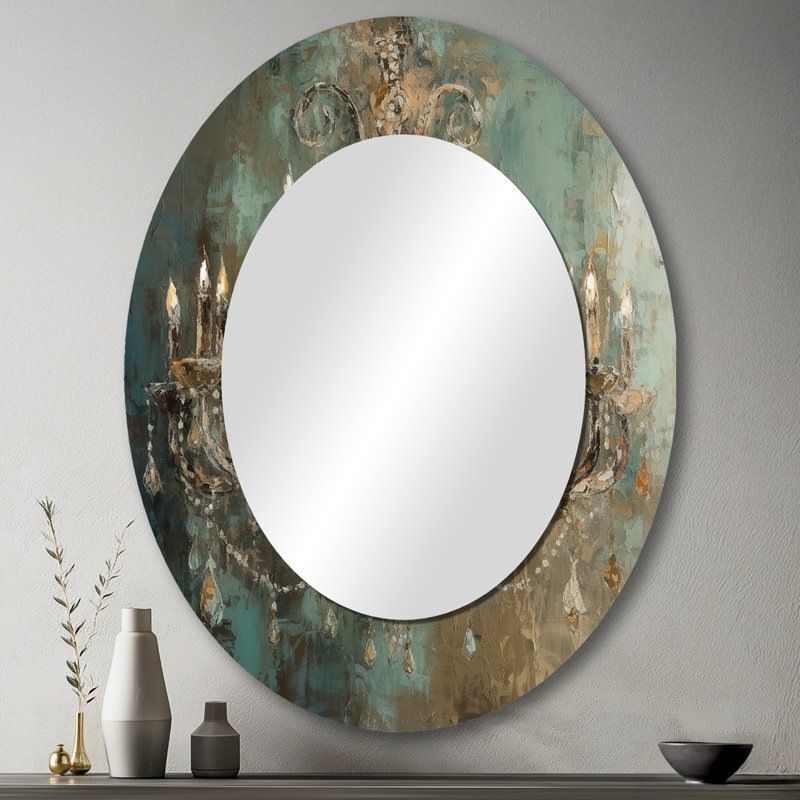 Grand Chandelier Showcase III - Brown Glam Oval Wall Mirror, 43" x 33"