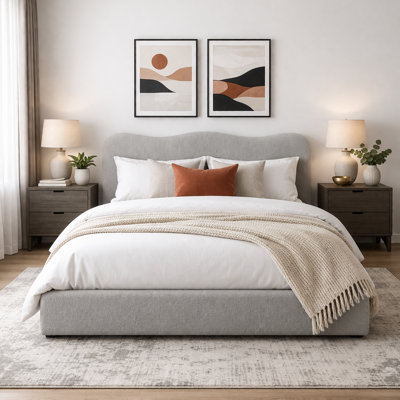 Curved Headboard Boucle Upholstered Platform Storage Bed With 4 Drawers,Gray,Full