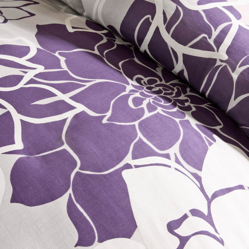 Édredon en coton pour grand lit - imprimé taupe gris / mauve, oreillers gris / mauve literie 200Tc, Mauve