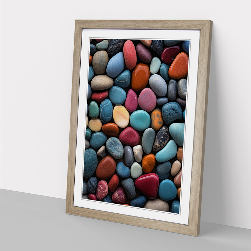 Pebbles Colour Field No.2 - Single Picture Frame Print on Wood, 64cm H x 46cm W x 2cm D, Oak Framed