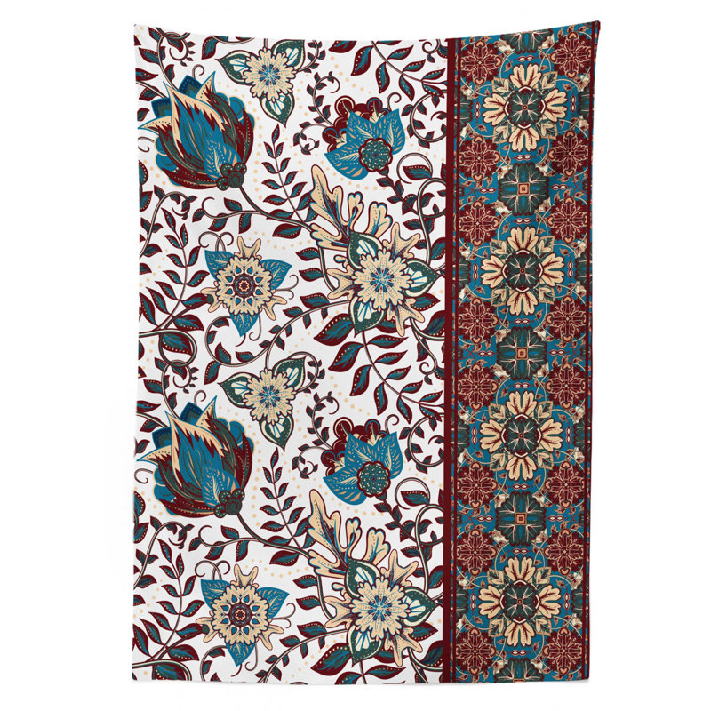 Ornamental Floral and Border Tablecloth, 90" L x 60" W