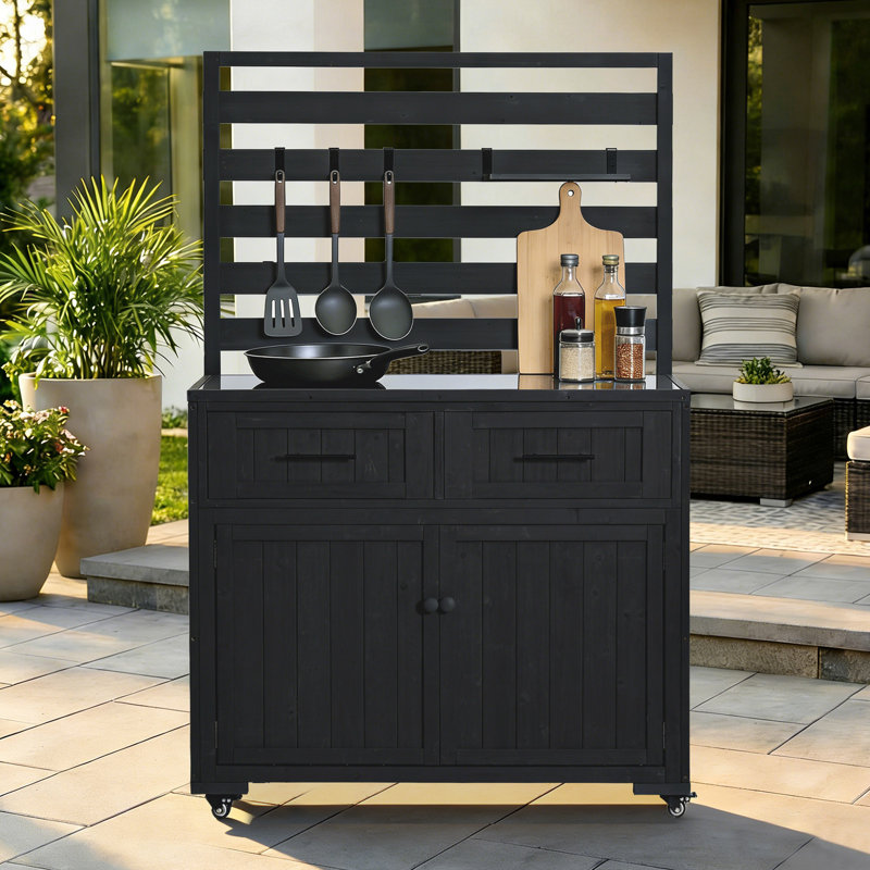 Îlot de cuisine 64,9 po H, Noir